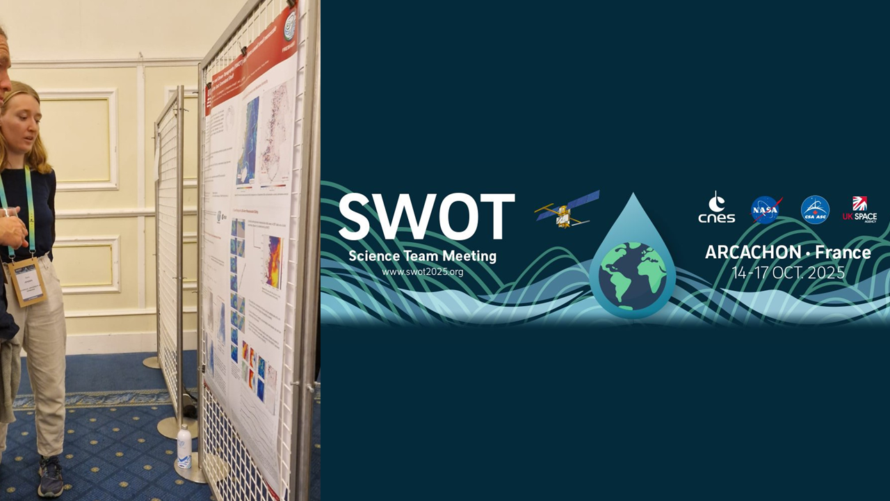 Sara presents the poster at SWOT science team meeting